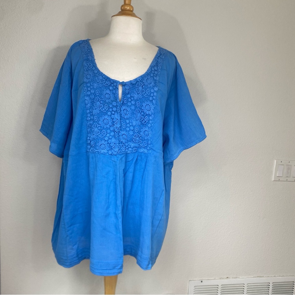 Soft by Avenue Women's Blur Crochet Cotton Blouse Size 26/28 Coastal Casual Boho